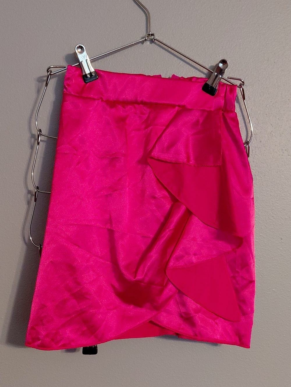 PrettyLittleThing Hot Pink Satin Mini Skirt with Ruffle Detail